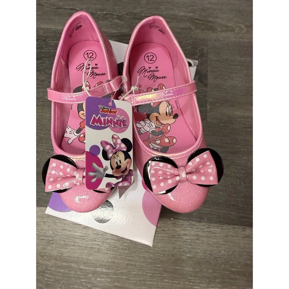 Disney Minnie Mouse Toddler Girls Pink Glitter Mary Jane‎ Ballet Flats Sz 12 NWT